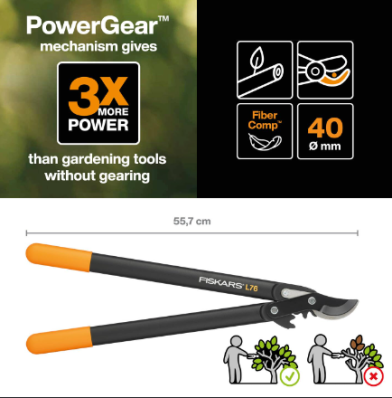 Плоскостной сучкорез Fiskars PowerGear™ (M) L76 112300 (1001553), фото 2