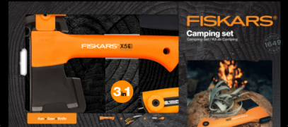 Подарочный набор Fiskars ( топор X5 121123 + нож + пила ) 1057912, фото 1