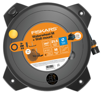 Катушка со шлангом Fiskars Solid Waterwheel M (1/2"), 20 м + настенный крепеж (1059608), фото 2