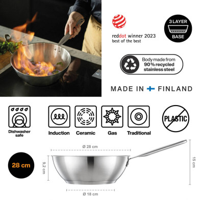 Wok-пательня Fiskars All Steel Pure 28 см (1065629), фото 3