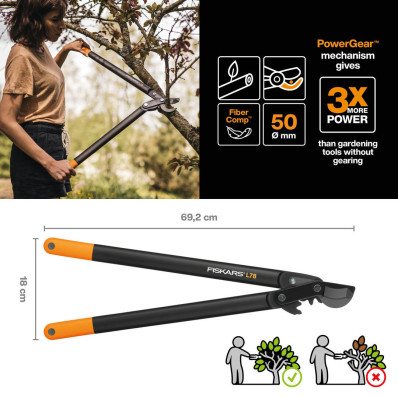 Набір для обрізки дерев Fiskars: секатор Solid P321 + сучкоріз PowerGear L78 (FISKARS-SET-P321-L78), фото 2